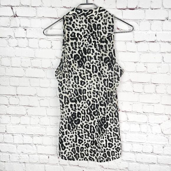 GUESS Leopard Animal Print Black White Sleeveless Semi-Sheer Career Dress Top Sm - Picture 6 of 7